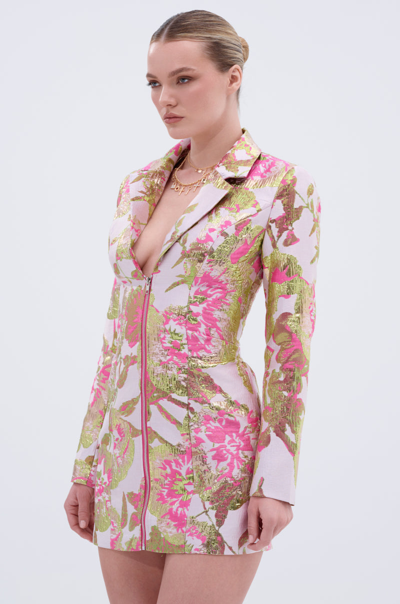 PRETTY IN PINK BROCADE BLAZER DRESS