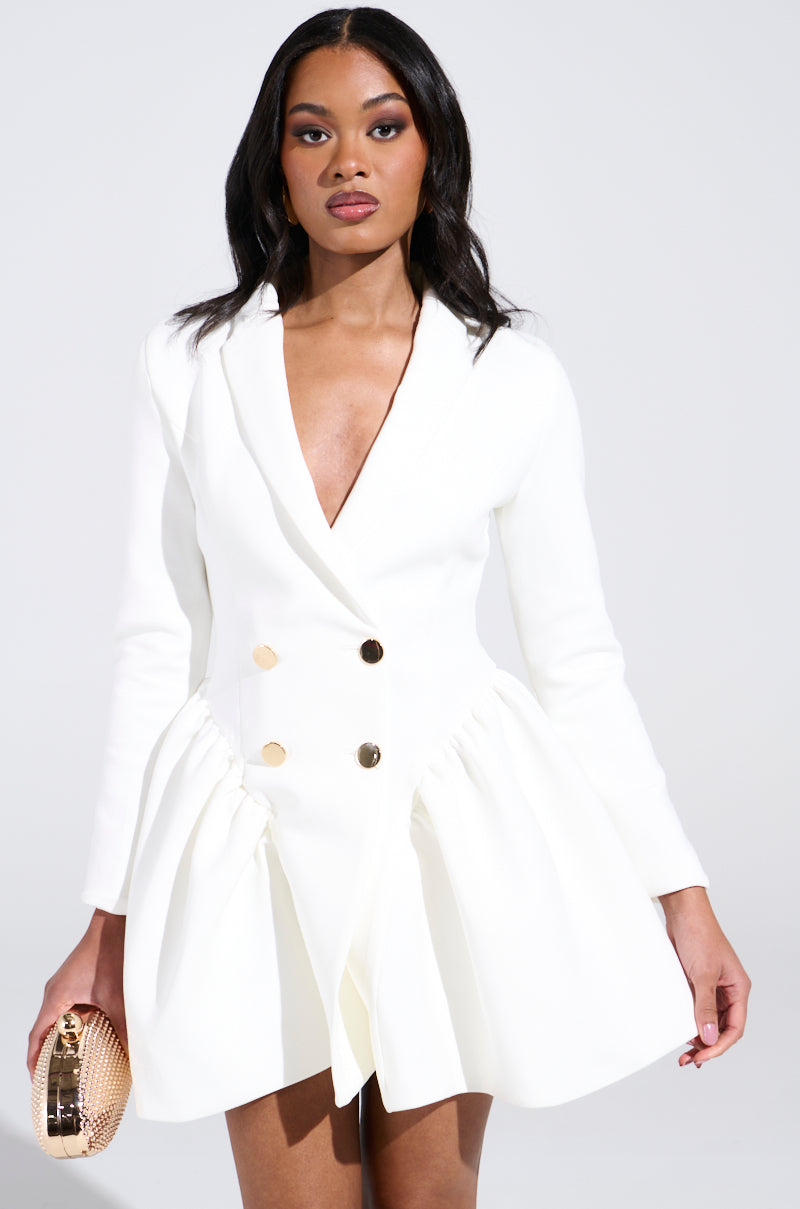 HBIC BLAZER MINI DRESS IN WHITE