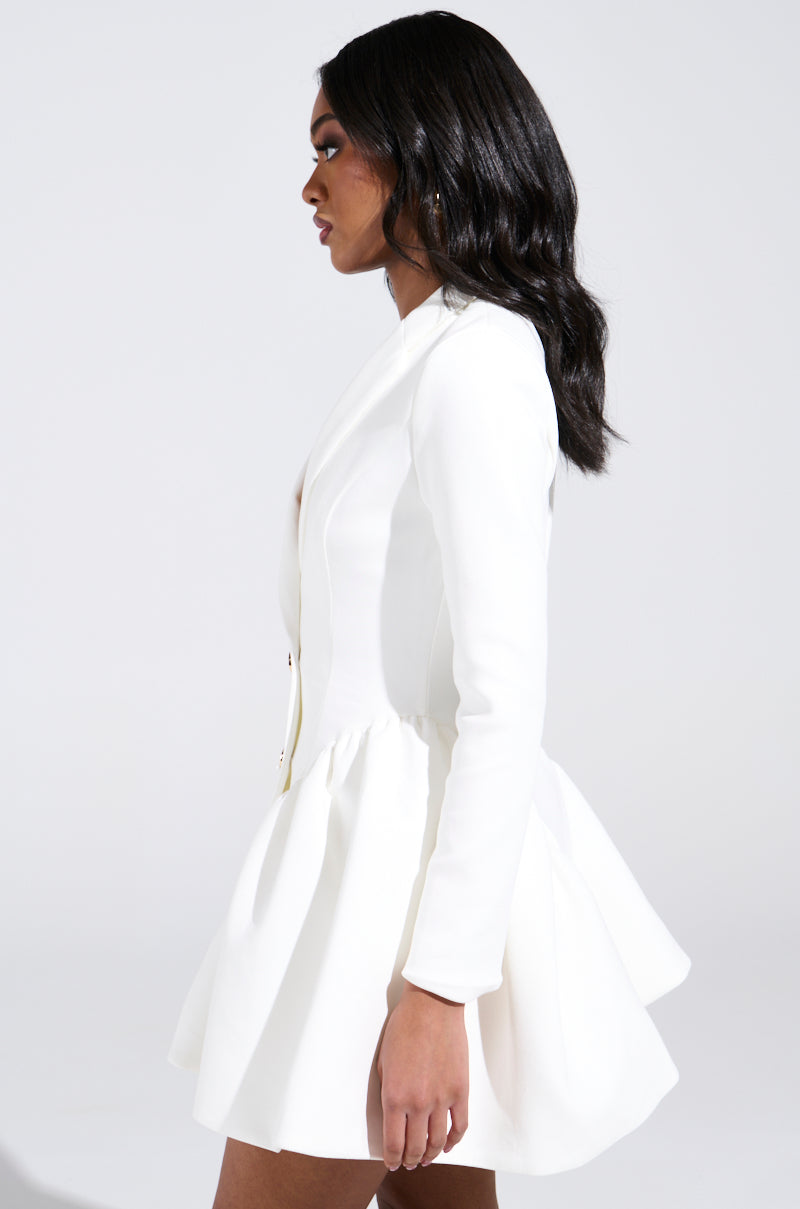 HBIC BLAZER MINI DRESS IN WHITE