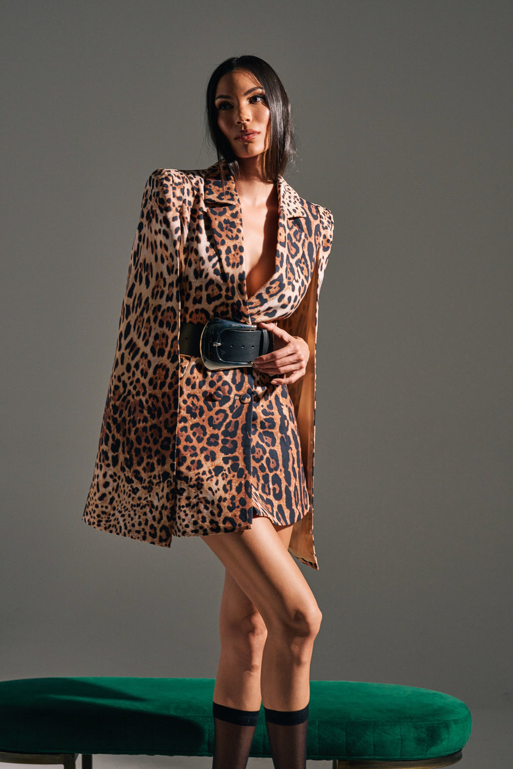 AMINAH LEOPARD PRINT BLAZER DRESS