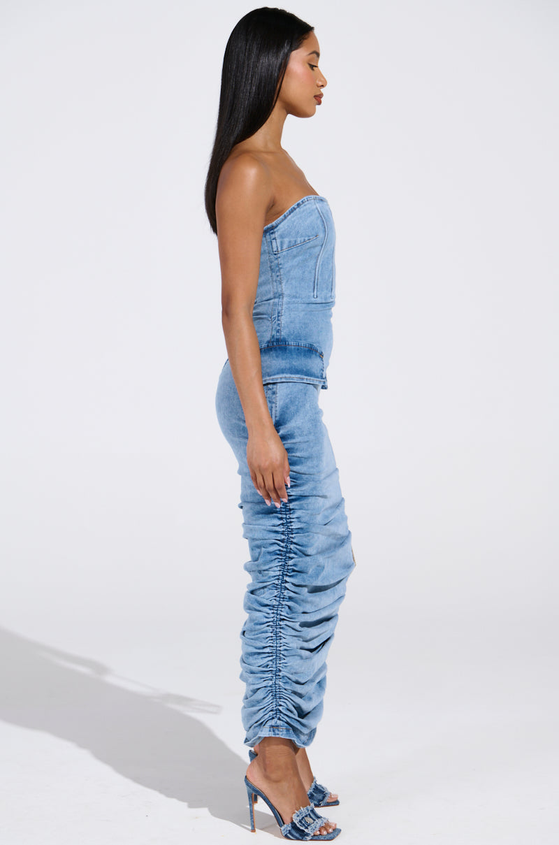 ASH STRAPLESS MAXI DRESS IN DENIM