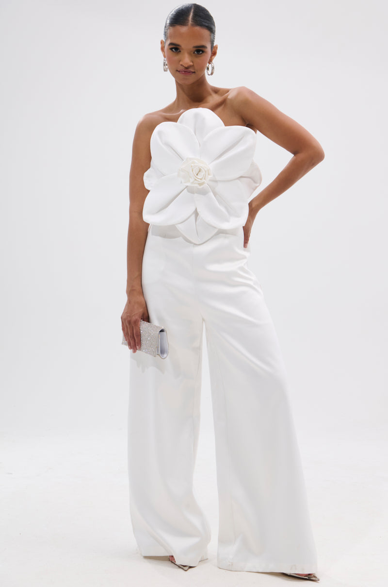 SUMMER BLOOMS WIDE LEG JUMPSUIT IN WHITE