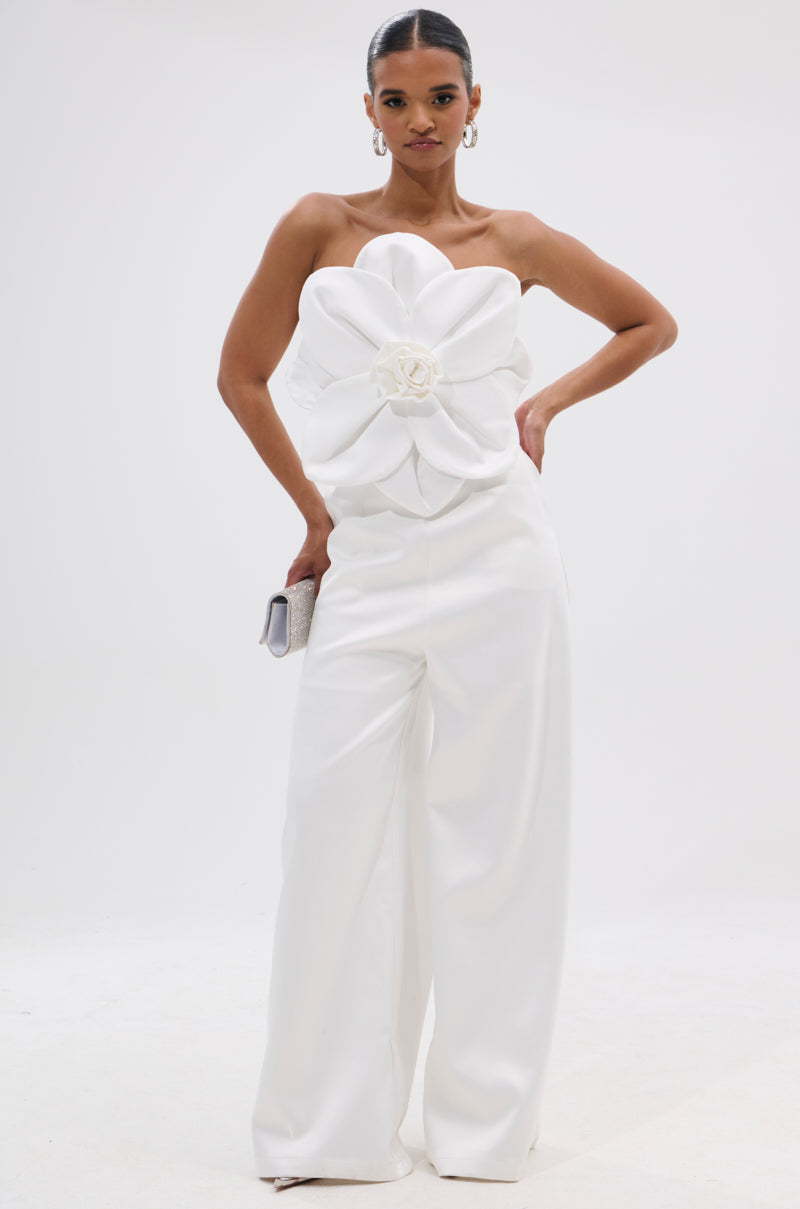 SUMMER BLOOMS WIDE LEG JUMPSUIT IN WHITE