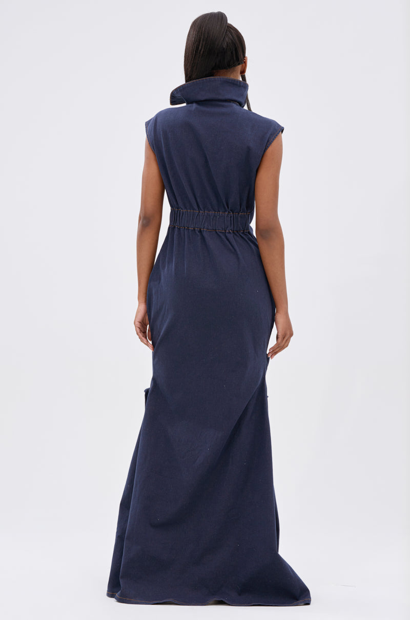 DONT MESS WITH ME COLLARED DENIM MAXI DRESS