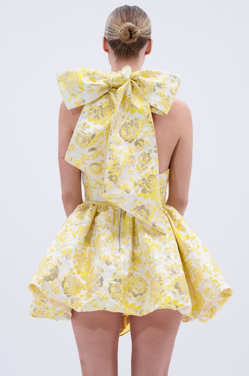 THE TOPIC AND TOP PICK BROCADE MINI DRESS IN YELLOW