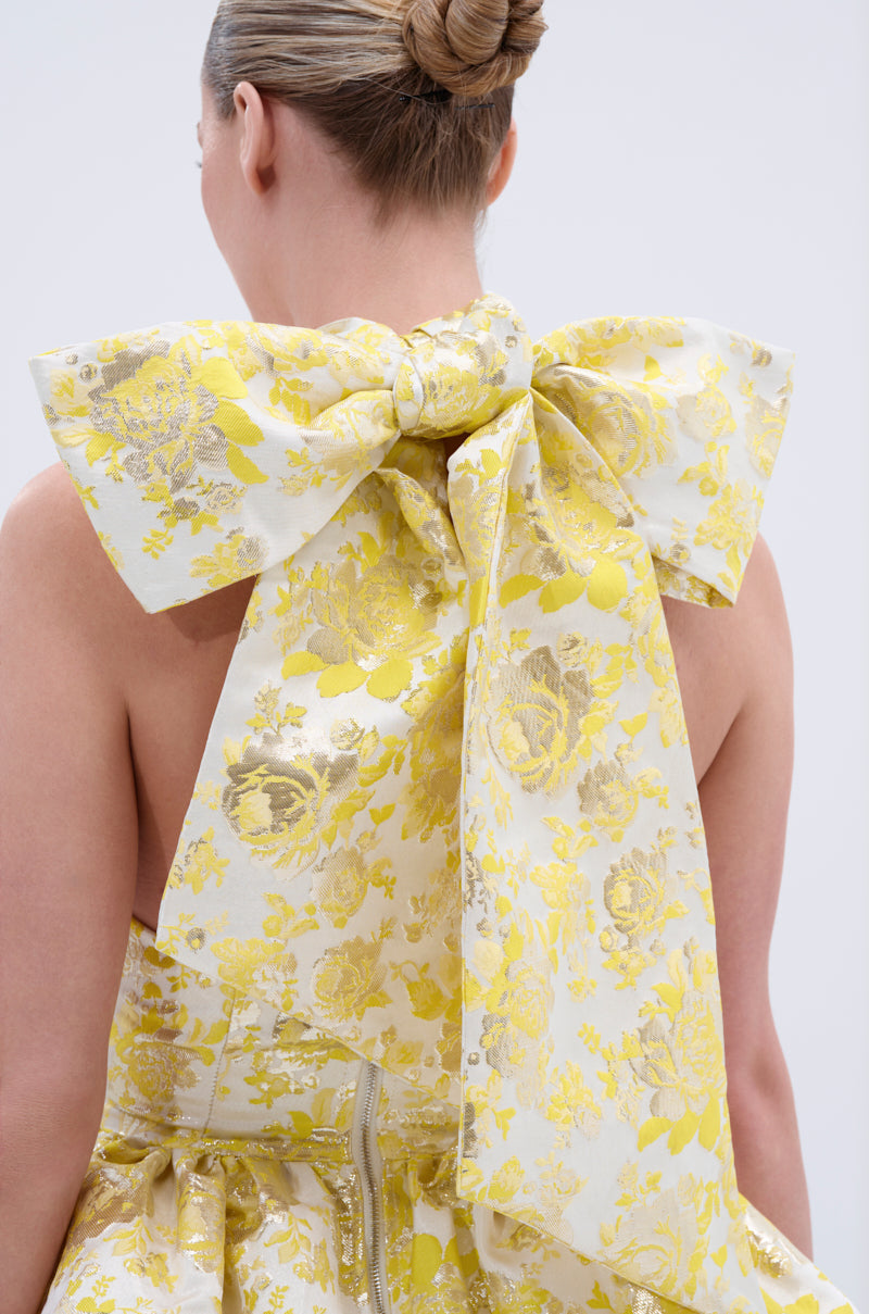 THE TOPIC AND TOP PICK BROCADE MINI DRESS IN YELLOW