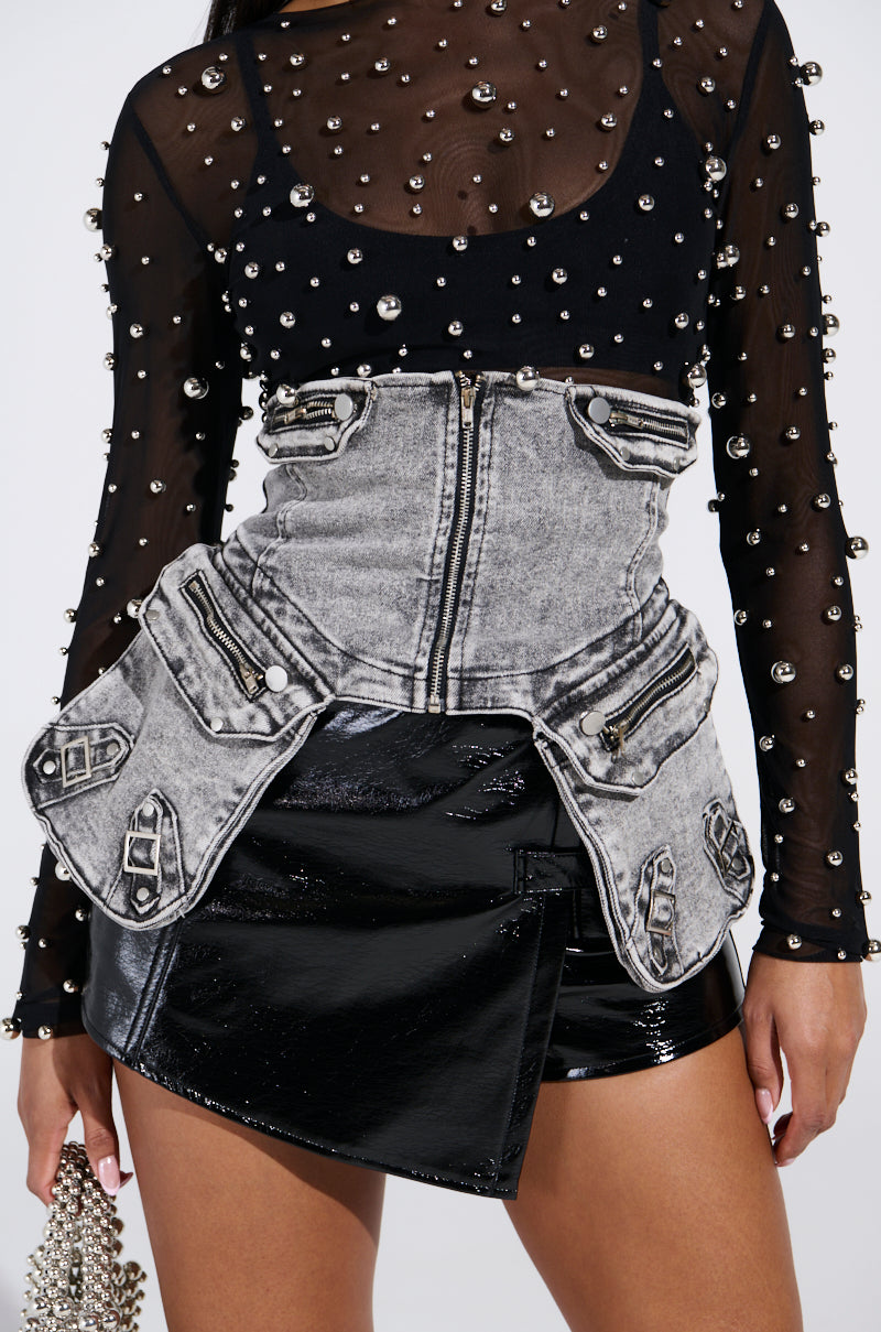 MAEVE EMBELLISHED STRETCH DENIM BELT