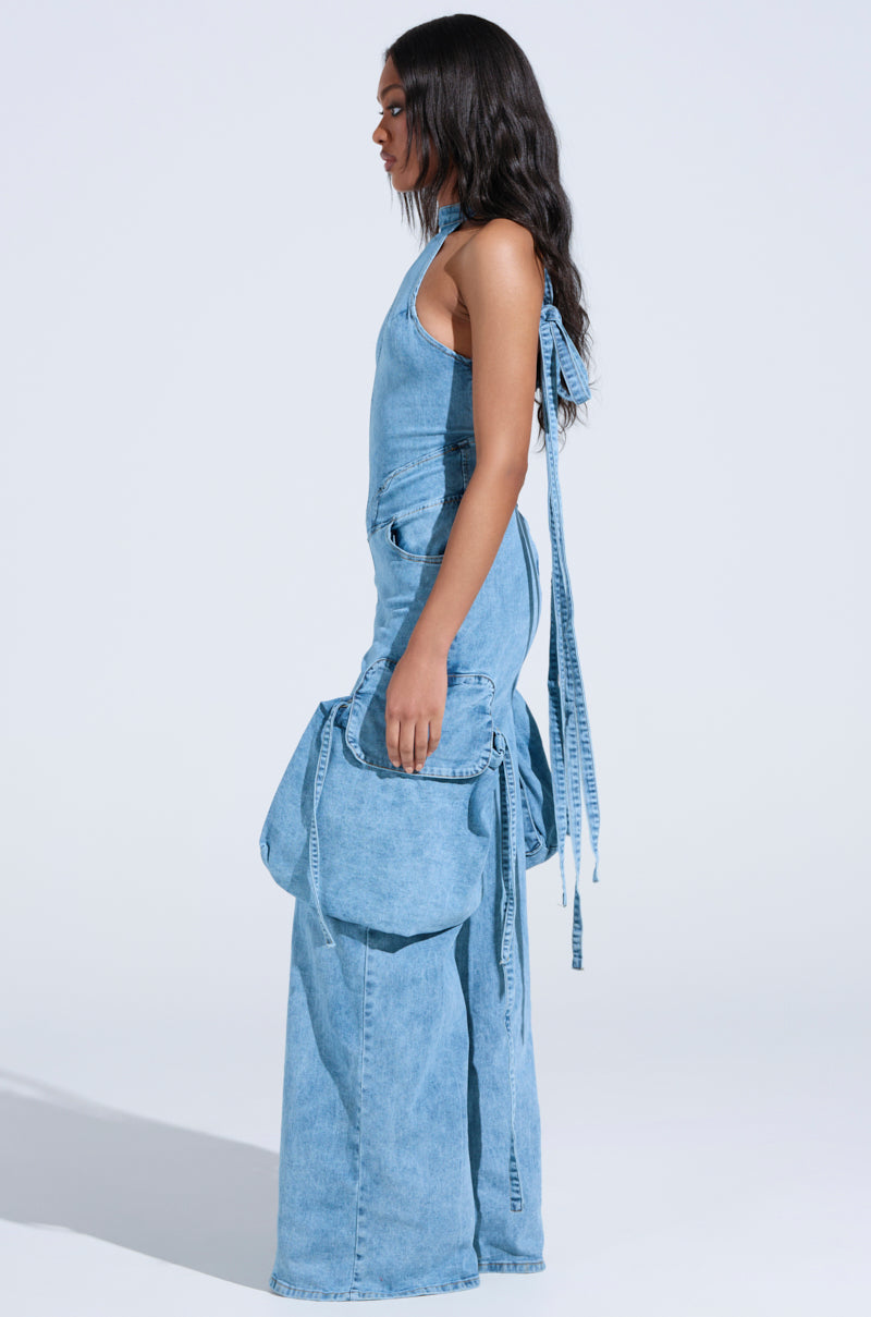 DON'T YOU DARE DENIM JUMPSUIT IN BLUE