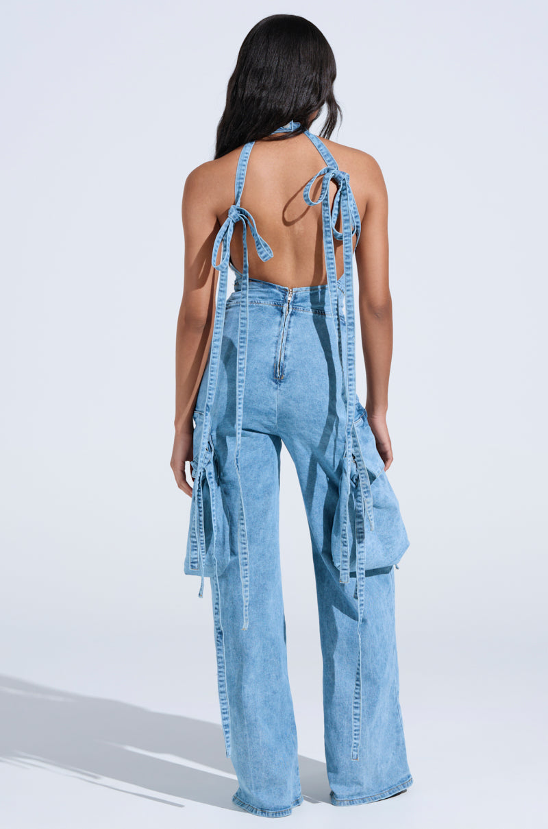 DON'T YOU DARE DENIM JUMPSUIT IN BLUE