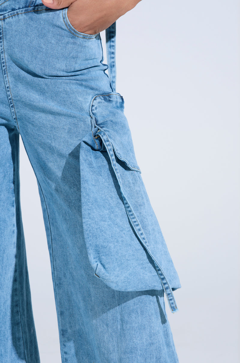 DON'T YOU DARE DENIM JUMPSUIT IN BLUE