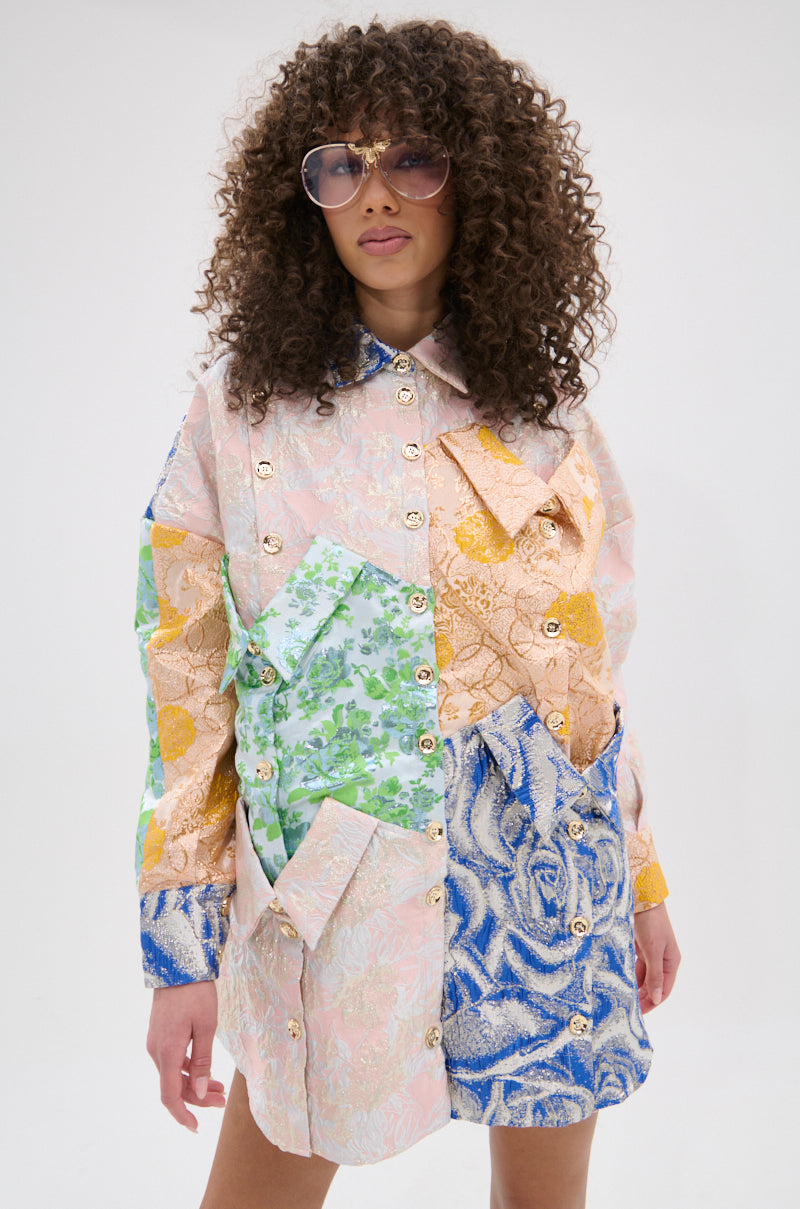 MY GIRLFRIENDS SHIRT BROCADE MINI DRESS