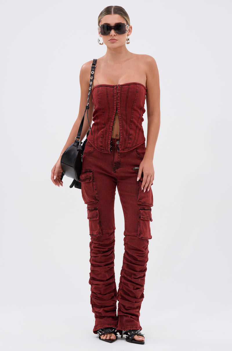 IT GETS EASIER DENIM CORSET IN BURGUNDY