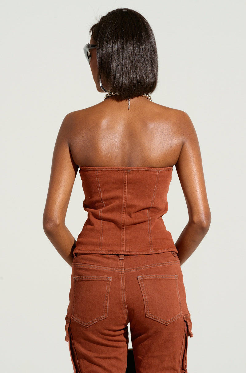 DOUBLE VISION VINTAGE WASH DENIM CORSET TOP