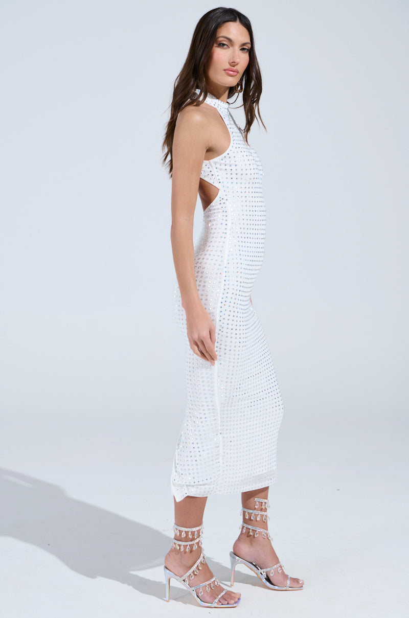 TAKE ME OUT RHINESTONE MIDI DRESS