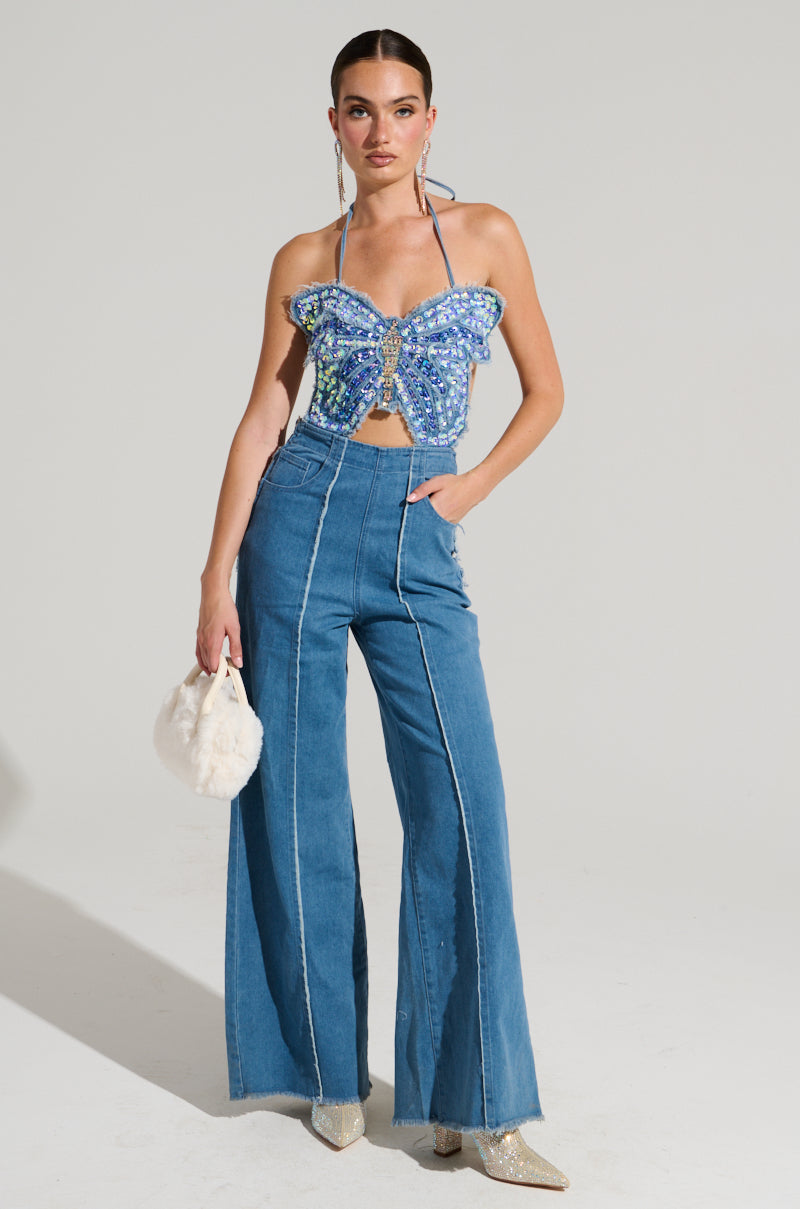 SPREAD YOUR WINGS DENIM BUTTERFLY JUMPSUIT