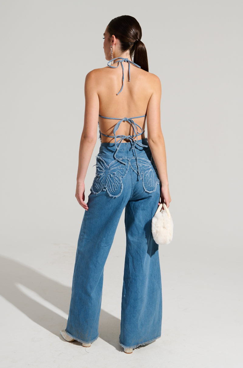 SPREAD YOUR WINGS DENIM BUTTERFLY JUMPSUIT
