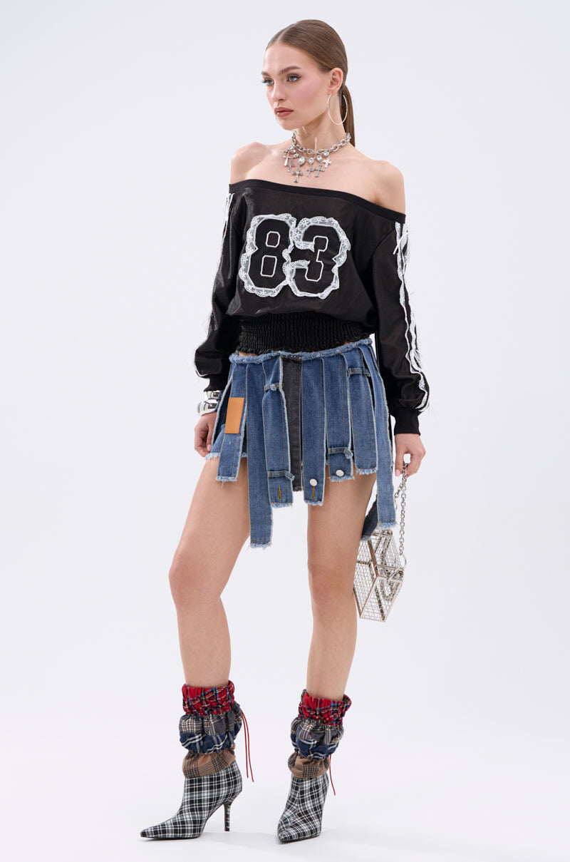 STRIPPED DENIM SKIRT