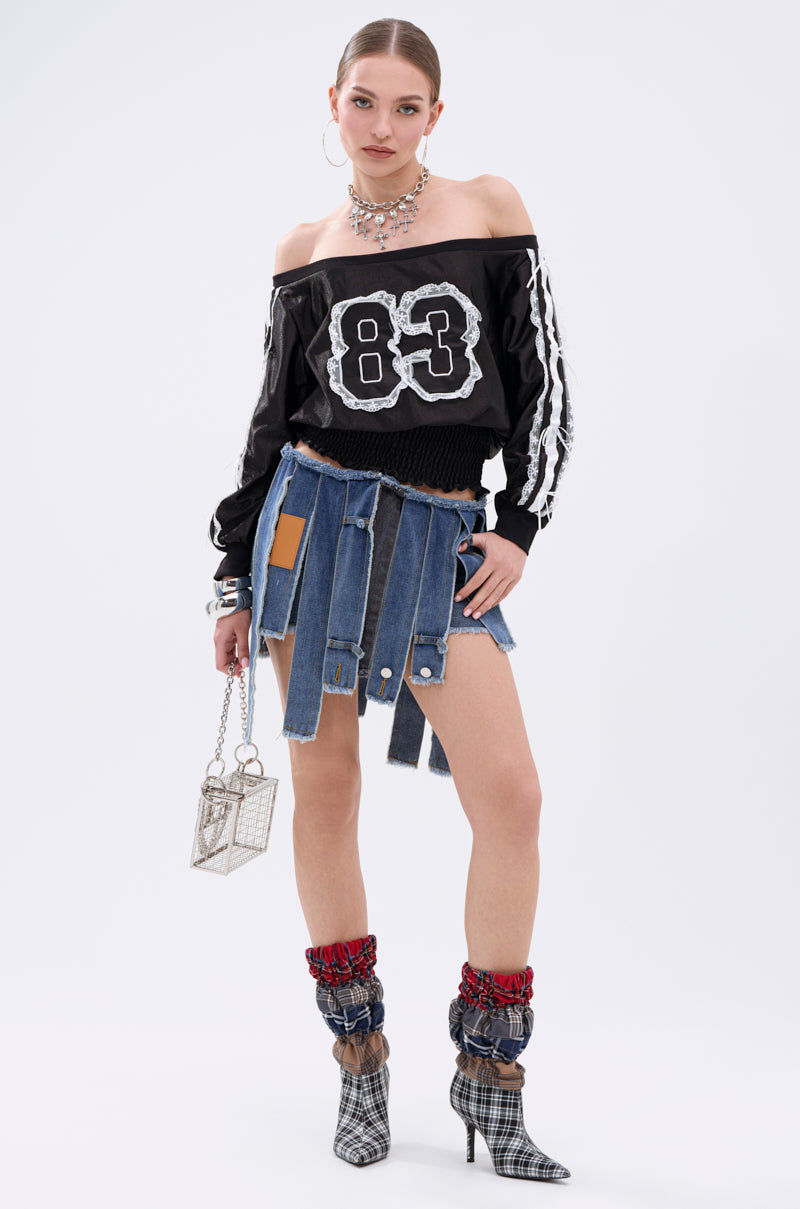 STRIPPED DENIM SKIRT