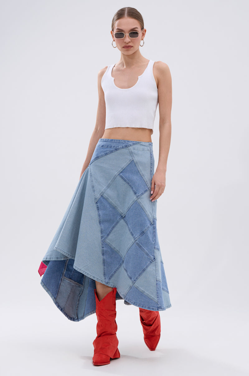ALL WE NEED IS LOVE DENIM MIDI SKIRT