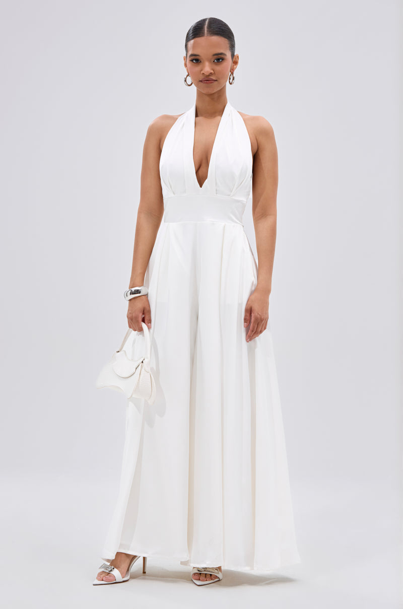 UNFORGETTABLE SATIN JUMPSUIT IN WHITE