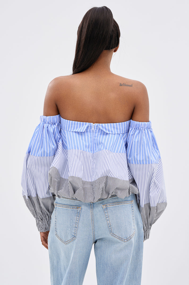 MIXED EMOTIONS STRIPE POPLIN BLOUSE
