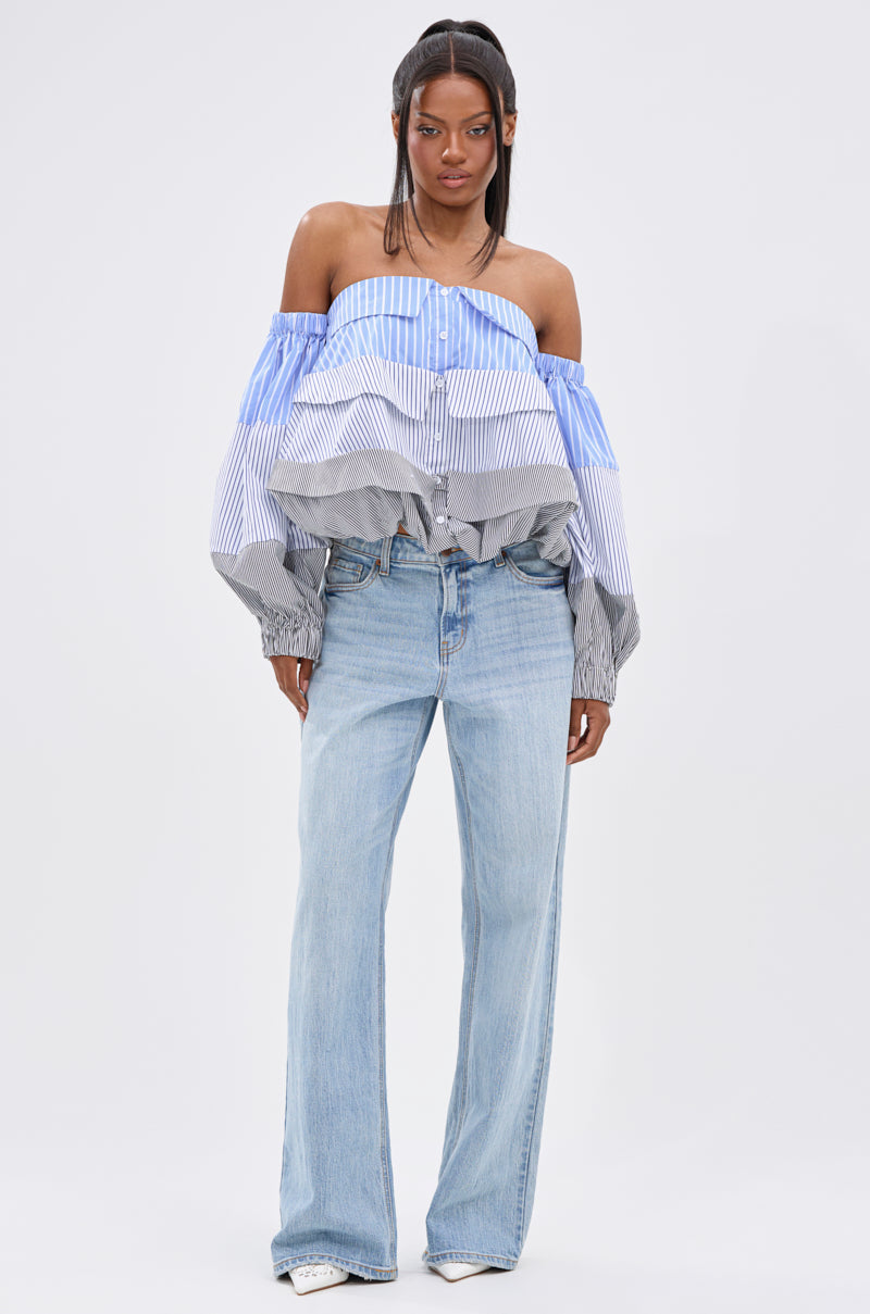 MIXED EMOTIONS STRIPE POPLIN BLOUSE