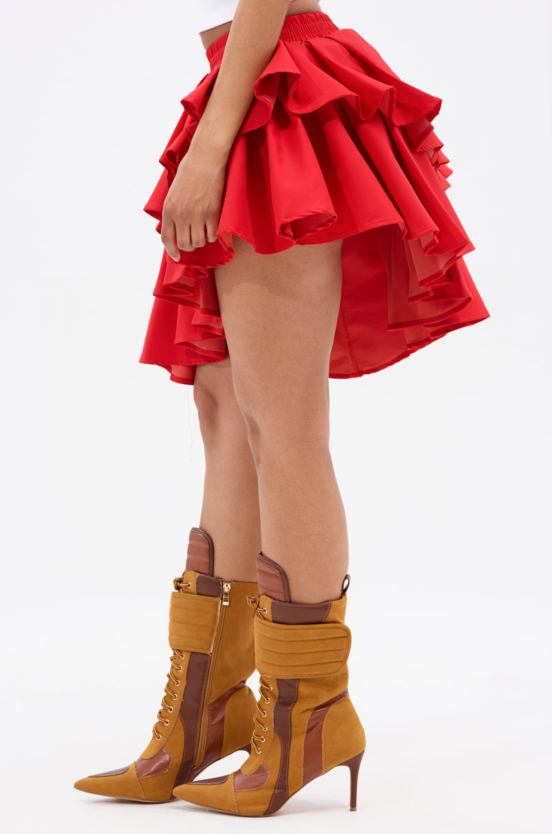 RUBY RED MINI PLEATED SKIRT