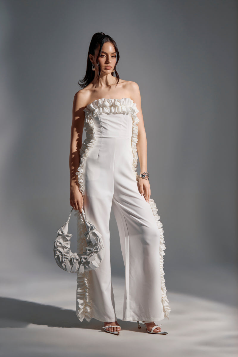 MONICA RUFFLED JUMPSUIT IN WHITE