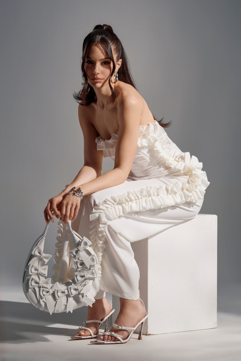 MONICA RUFFLED JUMPSUIT IN WHITE