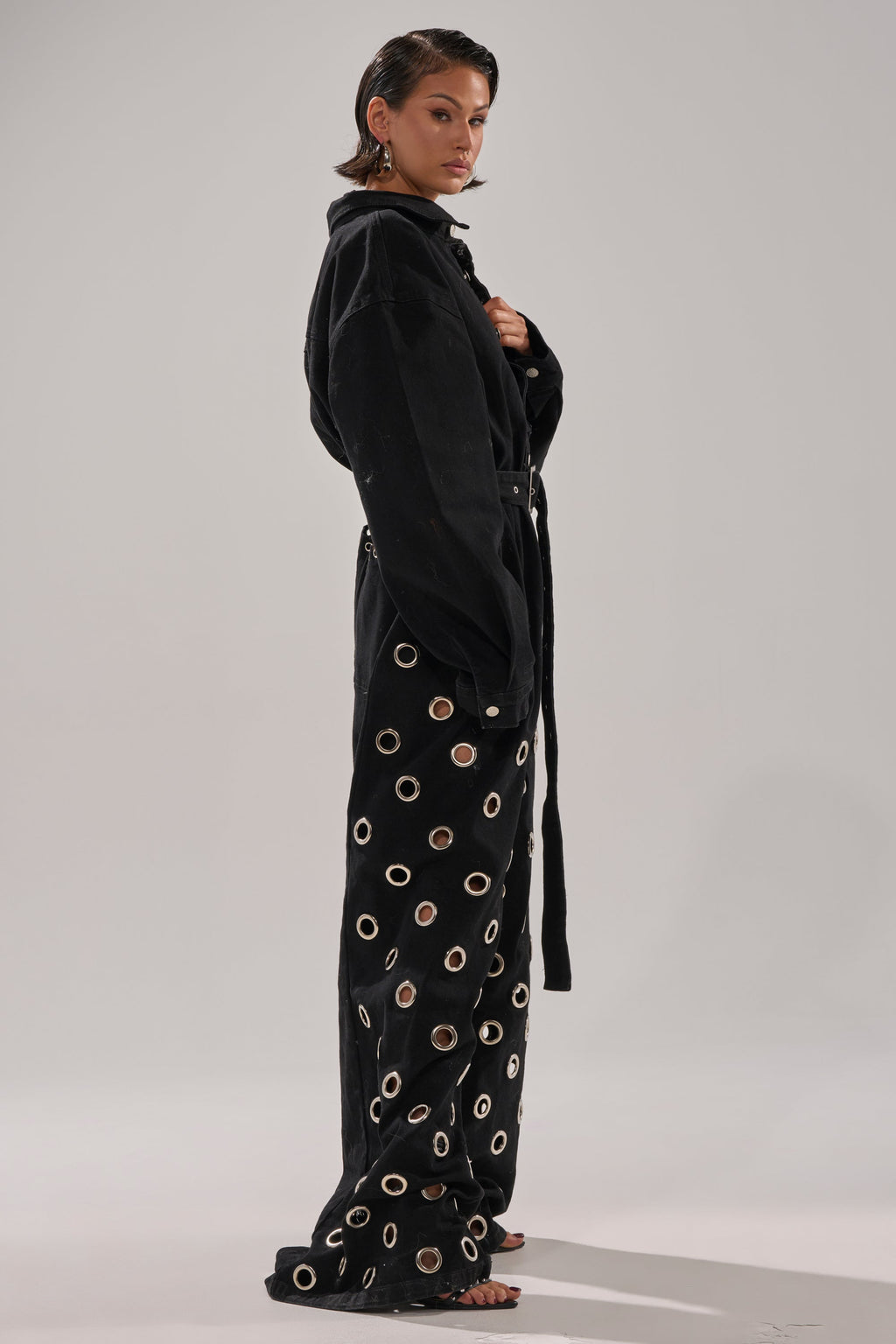 PLAY YOUR CARDS RIGHT DENIM JUMPSUIT WITH GROMMETS