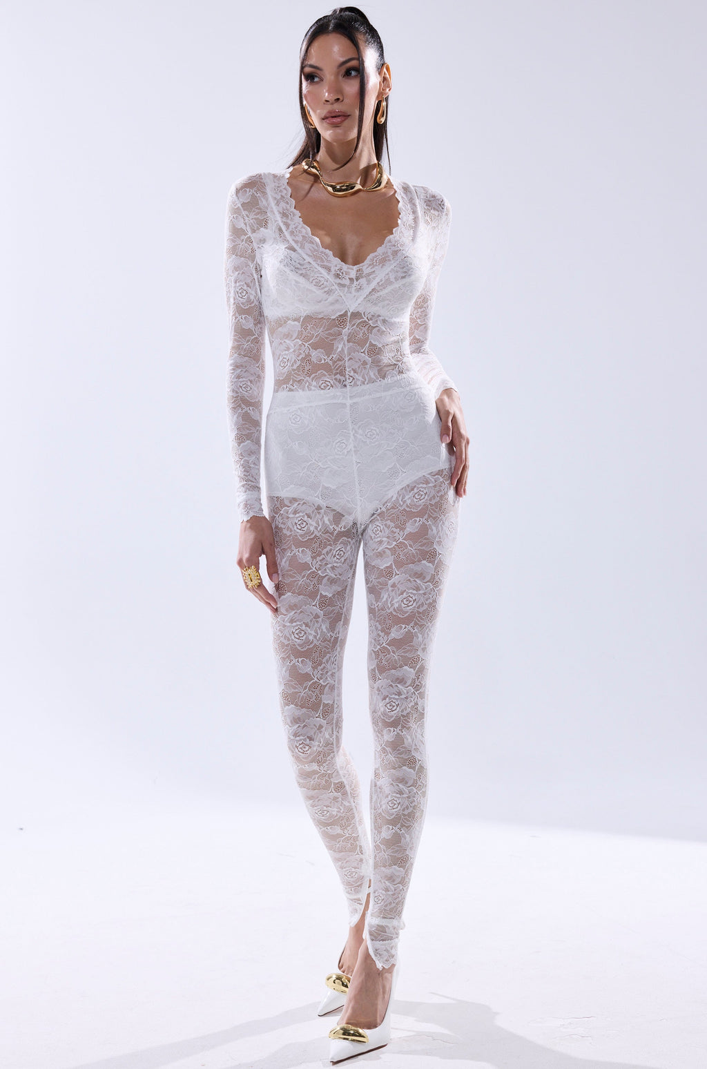 WISH YOU WERE ME LACE JUMPSUIT IN WHITE