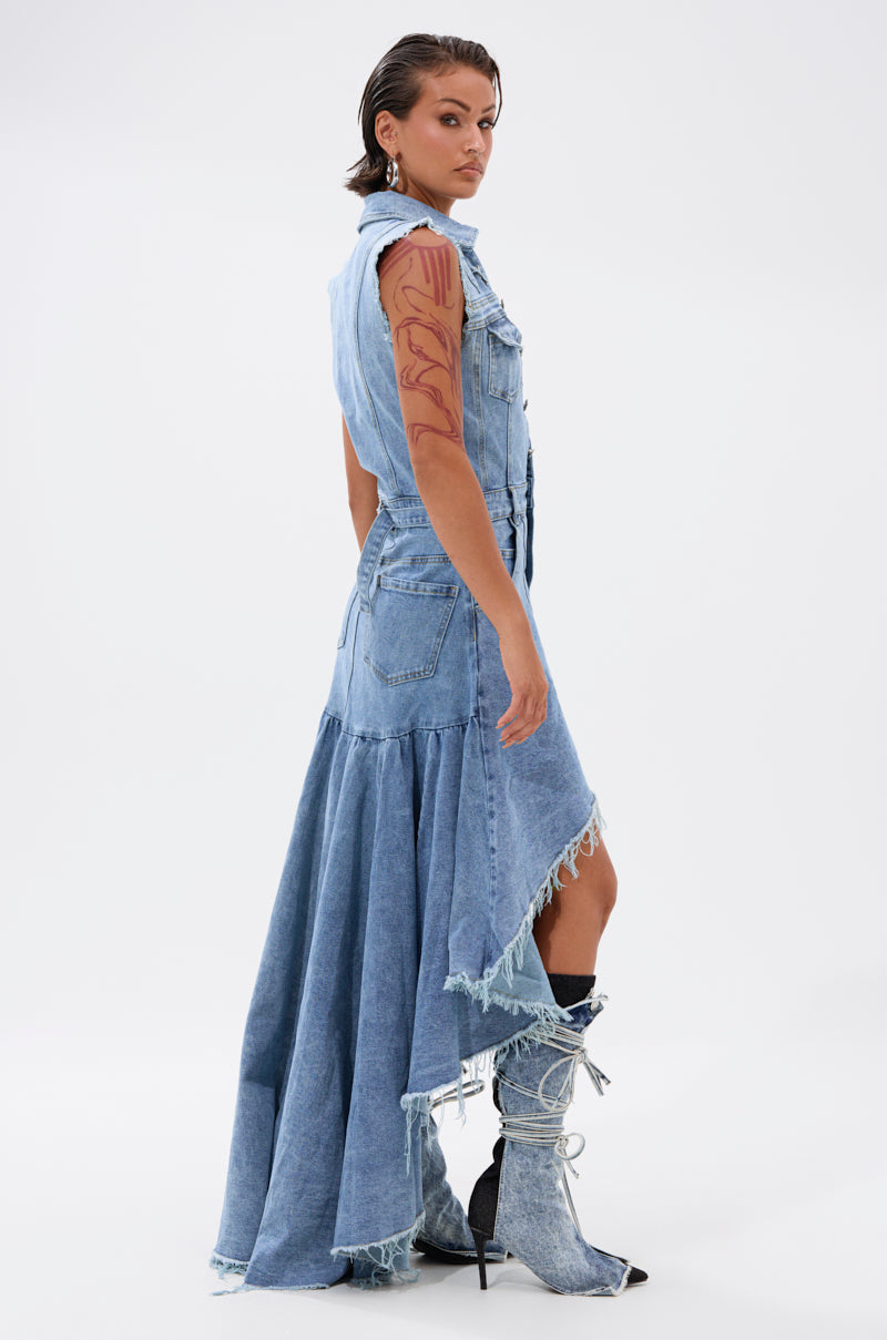READ IT AND WEEP DENIM MINI DRESS