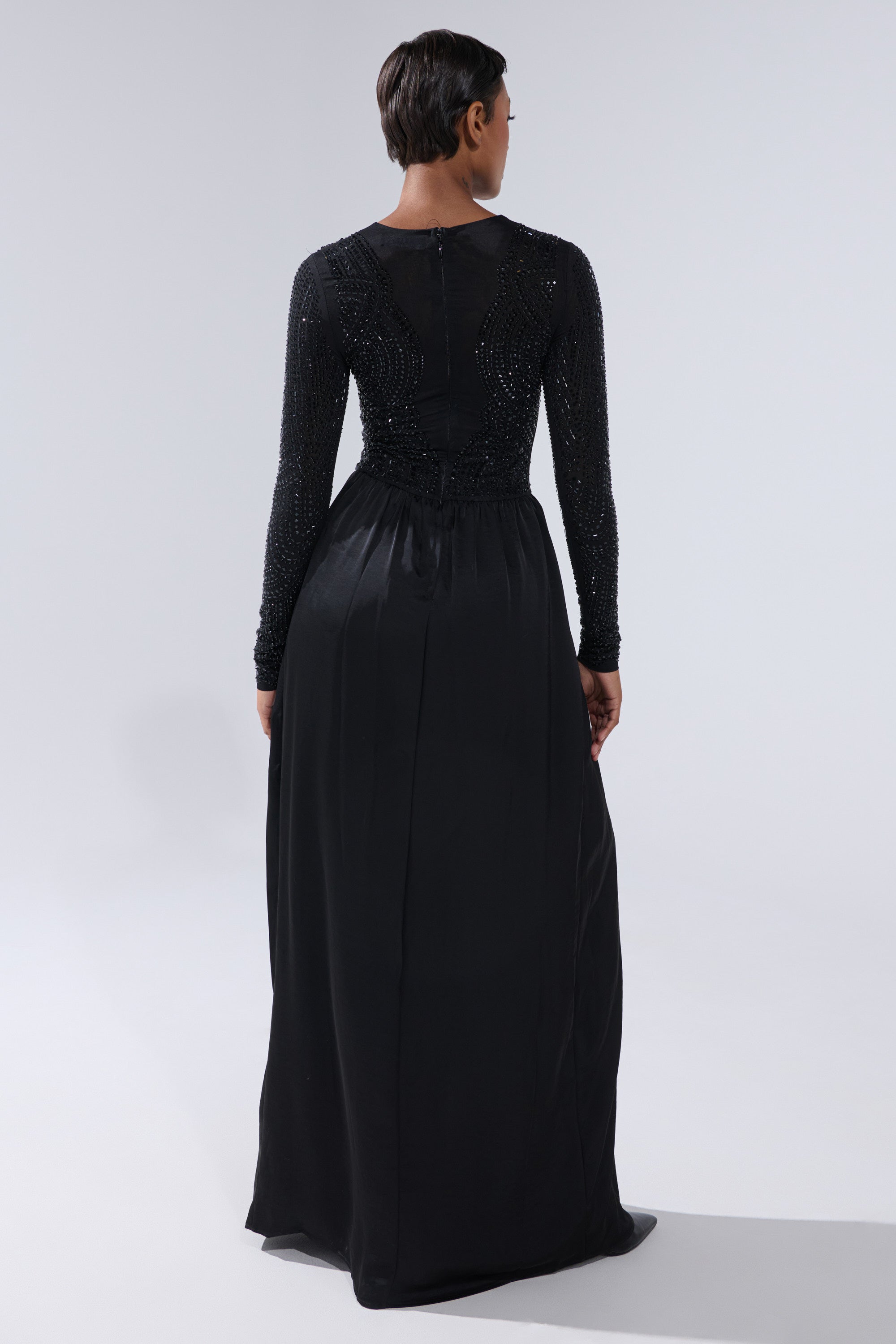 MONACO SATIN MESH JUMPSUIT WITH RHINESTONES