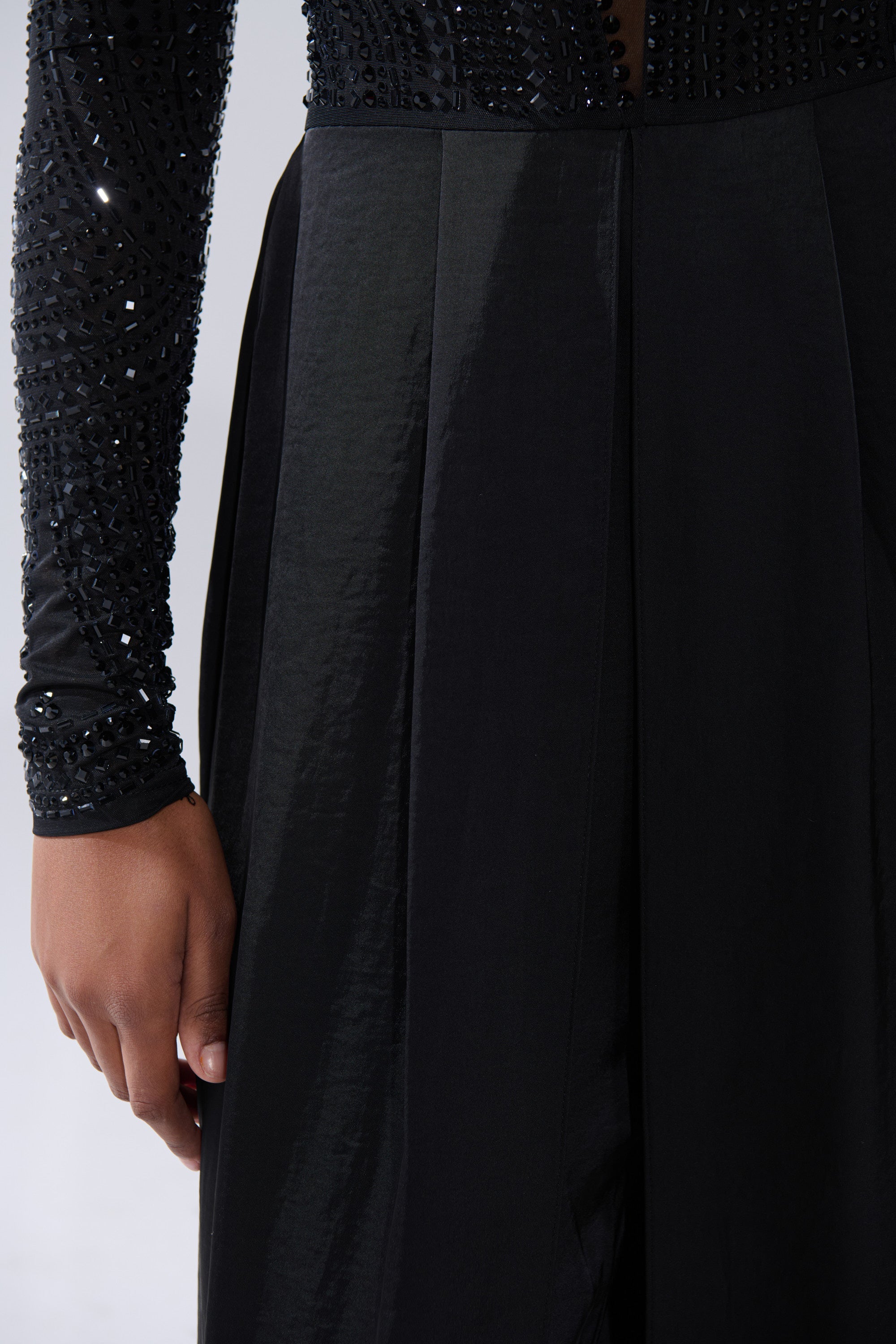 MONACO SATIN MESH JUMPSUIT WITH RHINESTONES