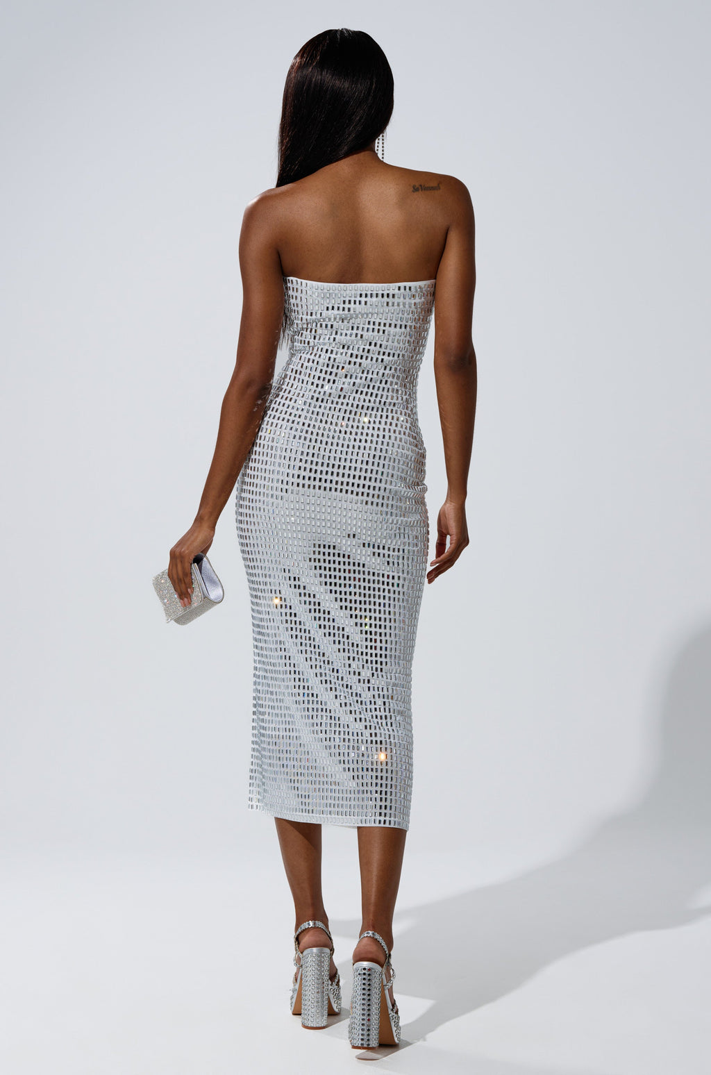 CAN'T SHINE BRIGHTER THAN ME RHINESTONE MIDI DRESS IN WHITE