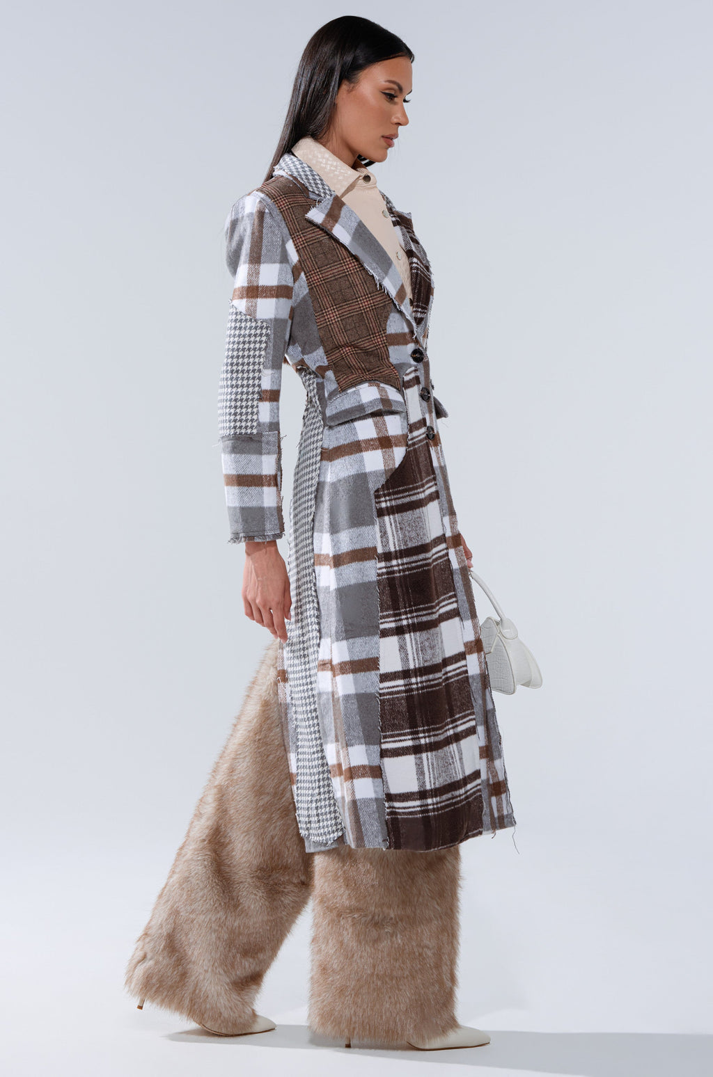 MIXED PLAID NOT FEELINGS PATCHWORK TRENCH