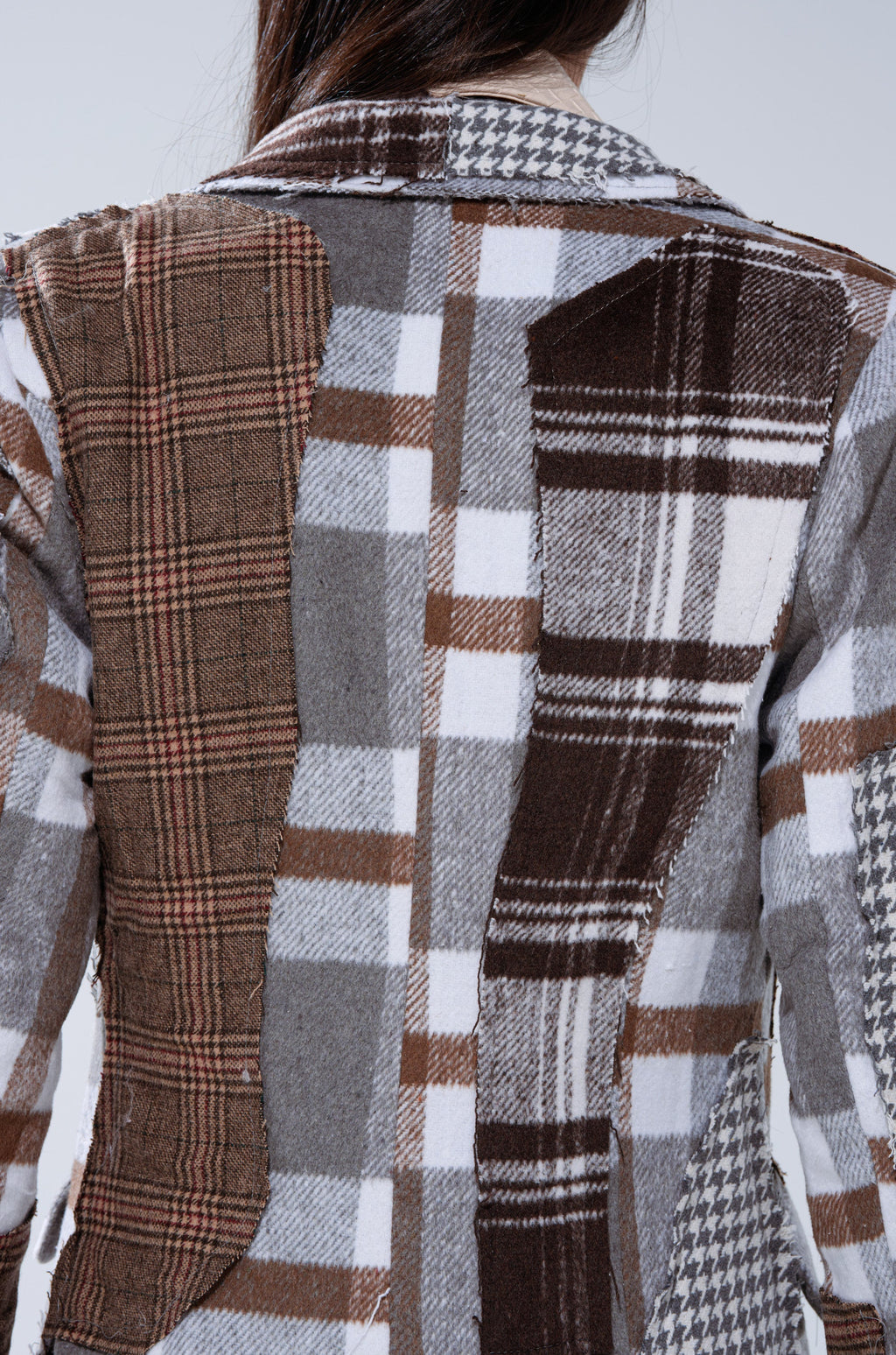 MIXED PLAID NOT FEELINGS PATCHWORK TRENCH