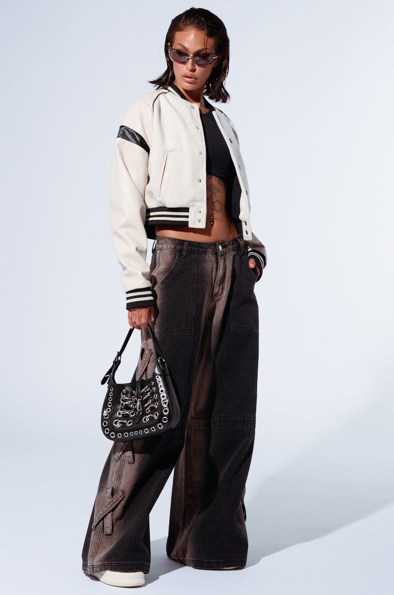 X ON MY HEART WIDE LEG DENIM PANT IN GREY