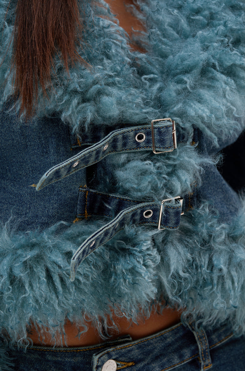 SIT PRETTY FUR TRIM DENIM JACKET