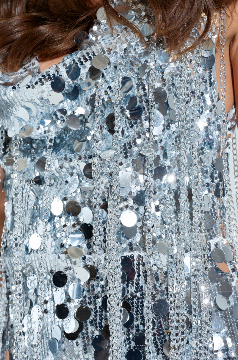 WON OF ONE SEQUIN CHAIN MINI DRESS