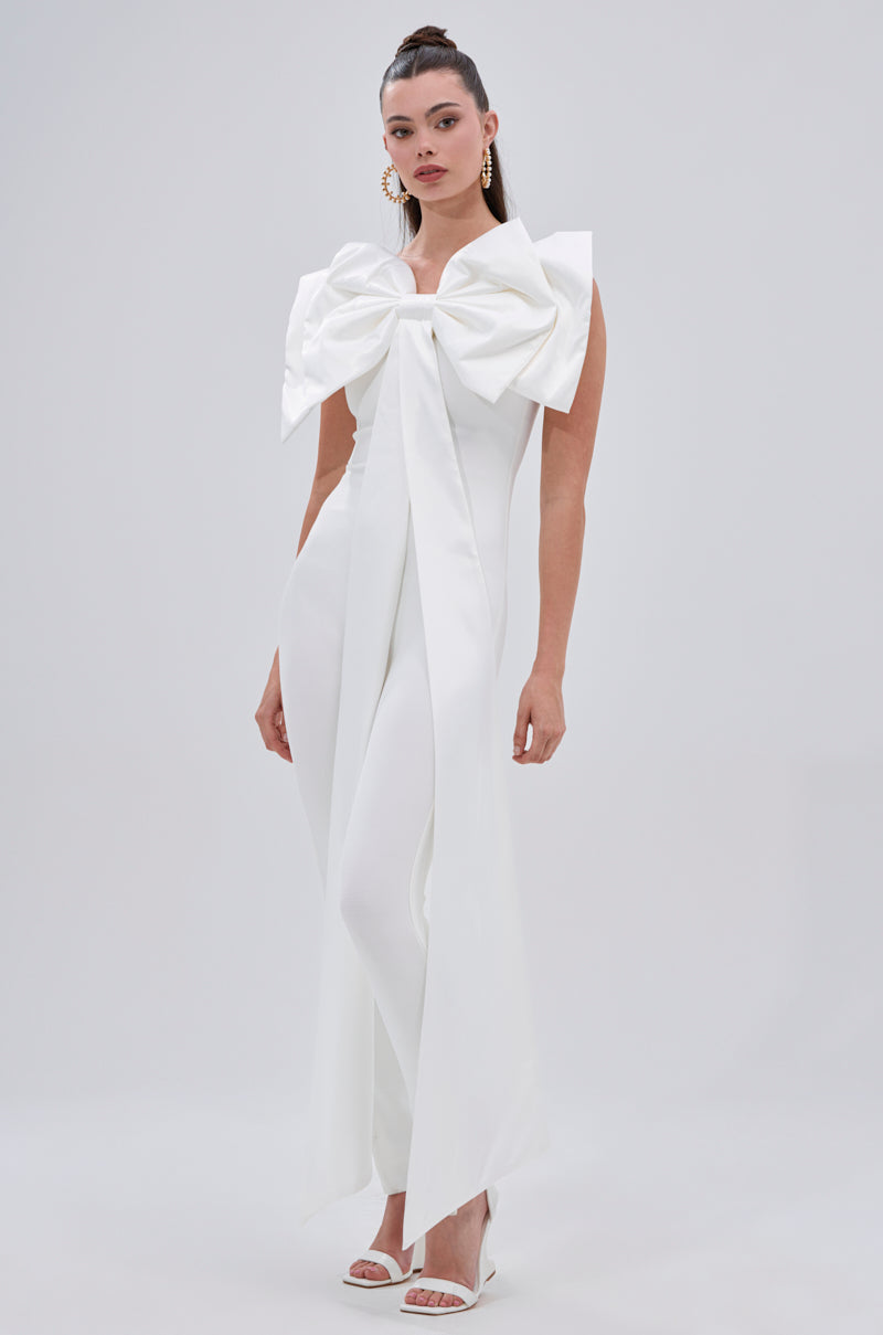 I'M THE GIFT VELVET JUMPSUIT WITH A BOW