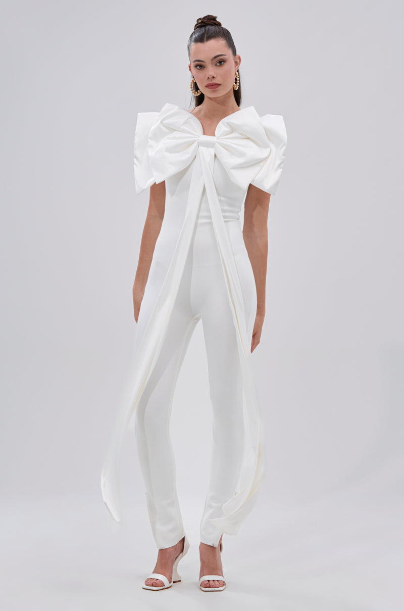 I'M THE GIFT VELVET JUMPSUIT WITH A BOW