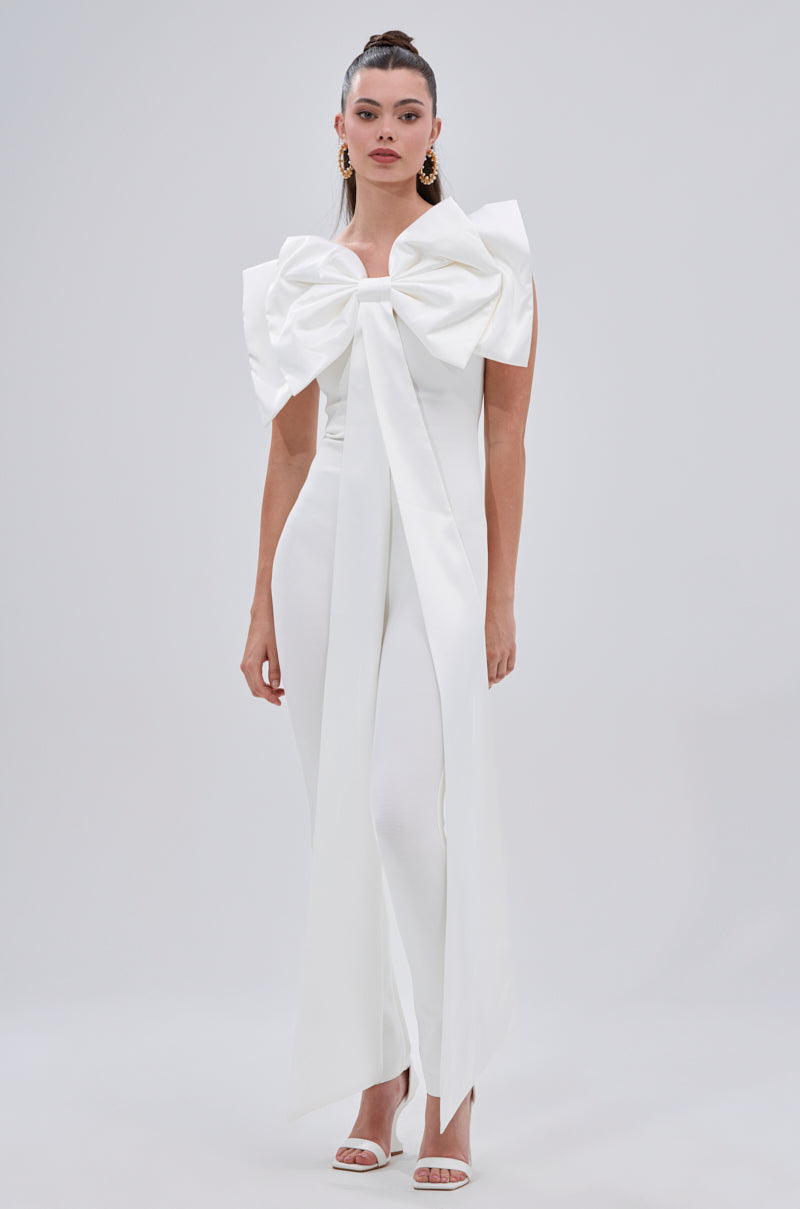 I'M THE GIFT VELVET JUMPSUIT WITH A BOW