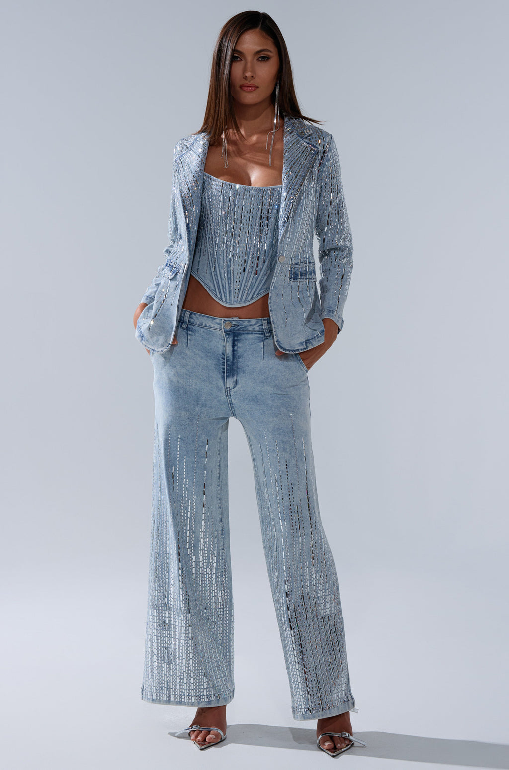 MILA EMBELLISHED BLAZER IN DENIM