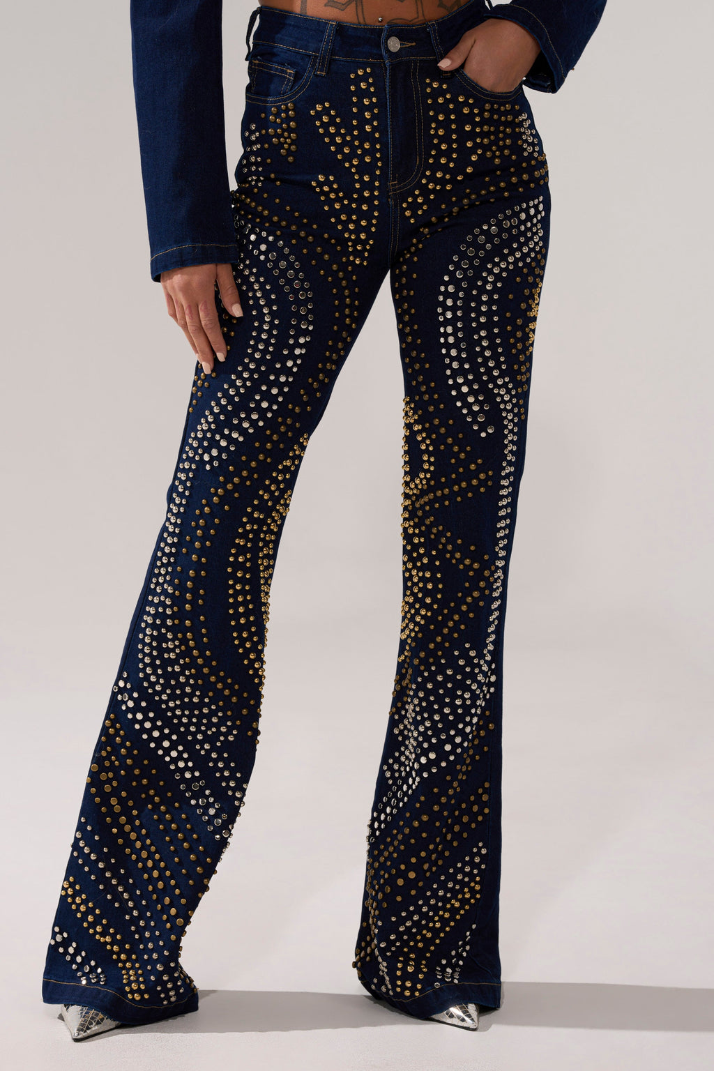 CHEYENNE STUDDED FLARE DENIM