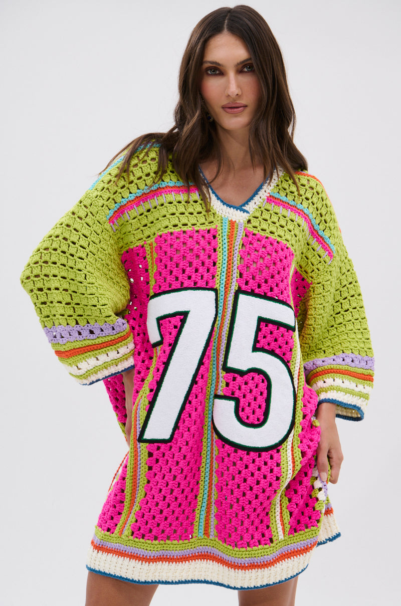 COURTSIDE OR SEASIDE CROCHET JERSEY DRESS