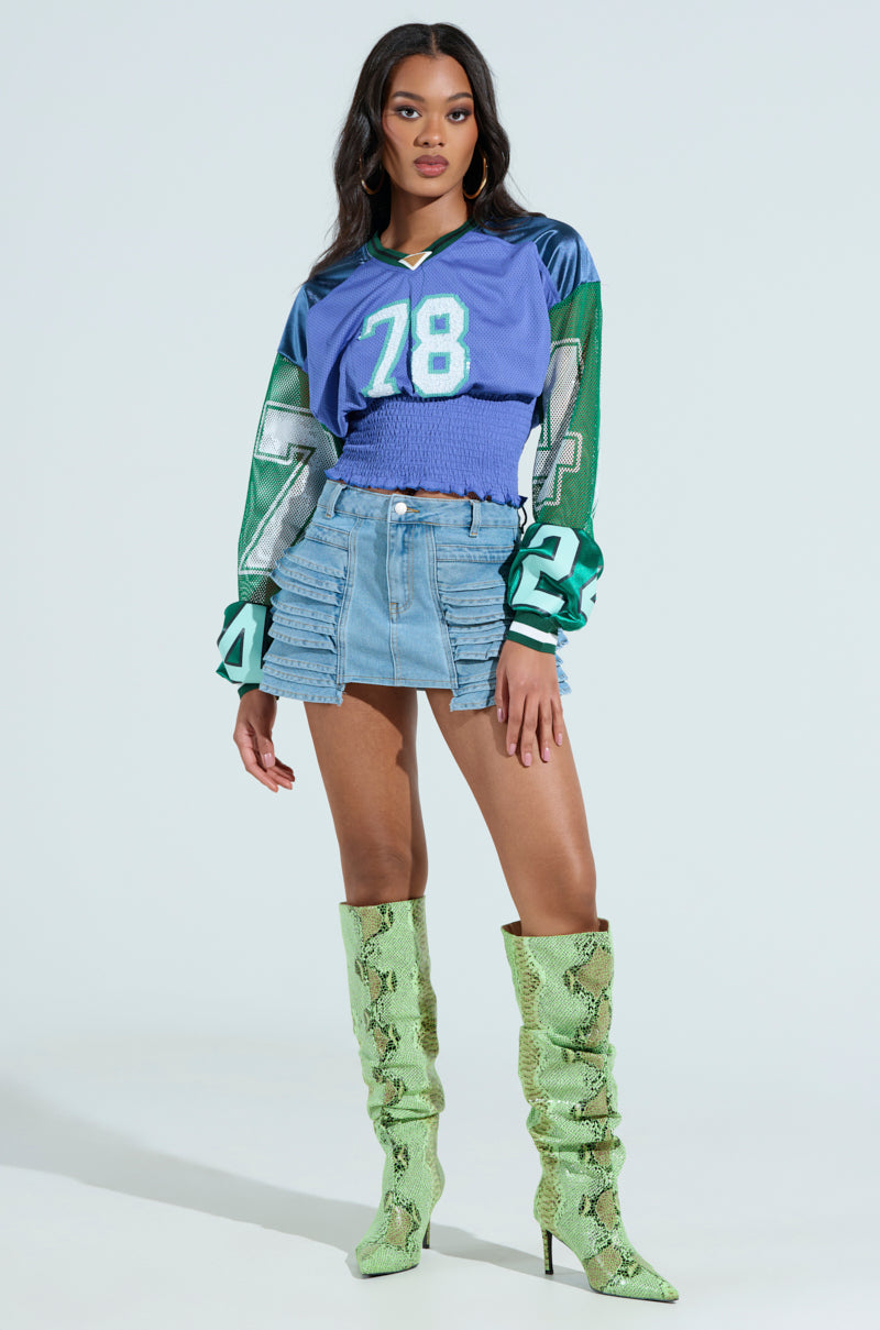 NEED NO MAN DENIM MINI SKIRT