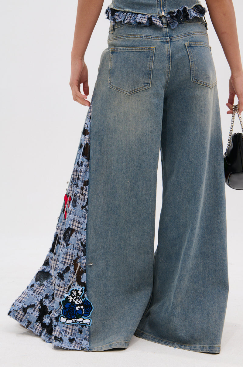 ON POINT PLAID EMBELLISHED DENIM PANT
