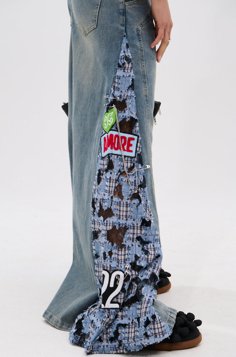 ON POINT PLAID EMBELLISHED DENIM PANT