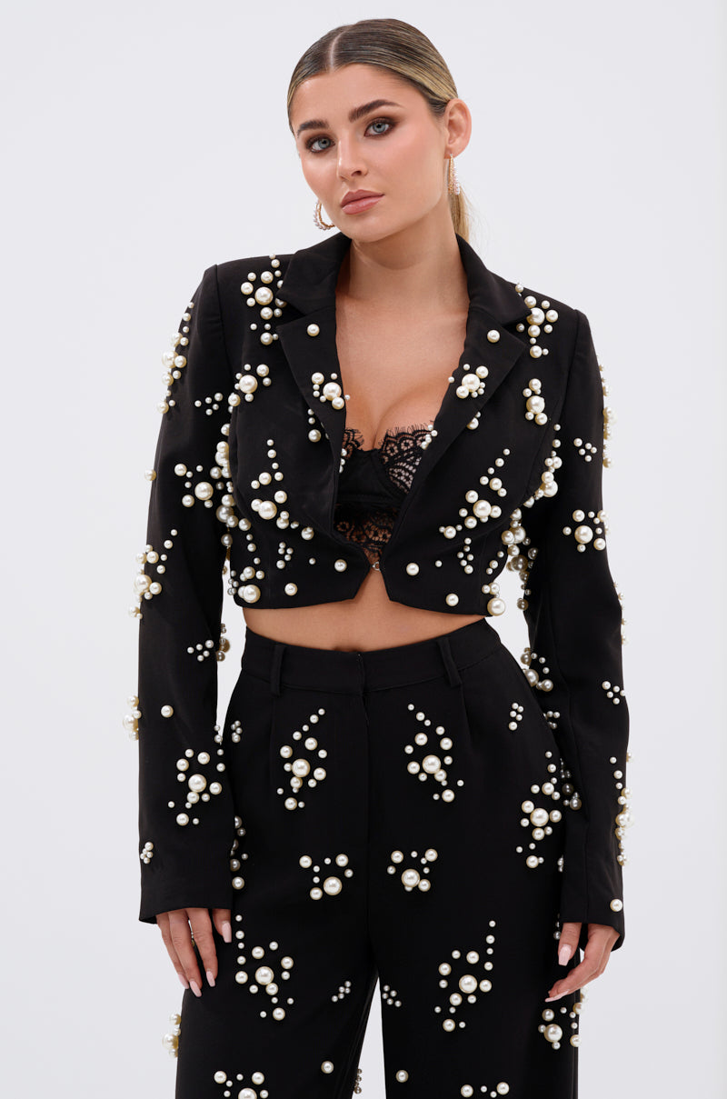 OLD FLAME EMBELLISHED BLAZER IN BLACK